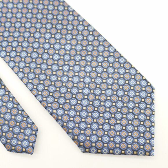 Valerio Garati Woven Geometric Blue Tan Woven‎ Polyester Tie - Picture 1 of 6